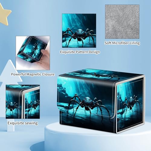 for MTG Commander Deck Box,Card Deck Box for Trading Yugioh MTG,Fits 100 Double Sleeved Cards,PU Leather Strong Magnet Case for Magic Commander TCG CCG,Black Spider - color: Black Spider
