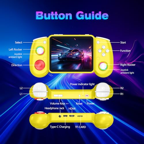 RG43H Pro Retro Handheld Game Console, 4.3 Inch Retro Gaming Console with 4000mAh Battery, RK3562 Opensource Hand Held Games Console, EmuELEC&RGBOX Dual Systems Video Console, HDMI TV Output, Yellow - color: Yellow