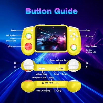 RG43H Pro Retro Handheld Game Console, 4.3 Inch Retro Gaming Console with 4000mAh Battery, RK3562 Opensource Hand Held Games Console, EmuELEC&RGBOX Dual Systems Video Console, HDMI TV Output, Yellow - color: Yellow