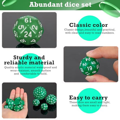 Civaner 15 Pcs Complete Polyhedral Dice Set D3-D100 Spherical RPG Dice Set in Opaque Black, 100 Sides for Role Playing Table Games Party Supplies(Green and White) - color: Green and White