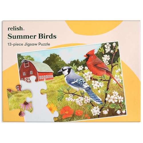 Relish Large Piece Puzzles for Seniors, 13 Piece Summer Birds Jigsaw Puzzle, Dementia Products for Elderly - style: Summer Birds