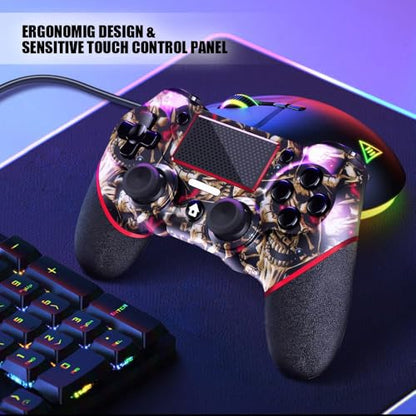 AceGamer Wireless Controller for PS4, Custom Design V2 Gamepad Joystick for PS4 with Non-Slip Grip of Both Sides and 3.5mm Audio Jack! Thumb Caps Included! (Gold Skull) - color: Gold Skull