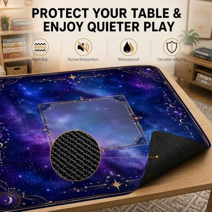 Purple Galaxy Mahjong Mat for Table 31.5 x 31.5 Non Slip Noise Mah Jongg Mats for Dominoes Poker Card Board and Tile Games Gifts - color: Purple Galaxy