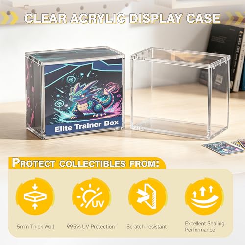 ETB Protector Case Clear Acrylic Display Box with Magnetic Closure Design 5mm Thickened Protective Stackable Storage Box for Card Game Collection(Elite Trainer Box Case,3 Pack) - size: Elite Trainer Box Case