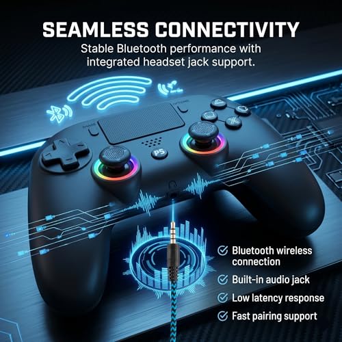 SYRIXAS Wireless Controller Compatible with PS5, Hall Effect Joysticks, RGB Light Bar, Dual Vibration, Motion Sensor, Turbo Function, Bluetooth Gamepad for PS5, PC iOS Android with Audio Jack and Remap Buttons