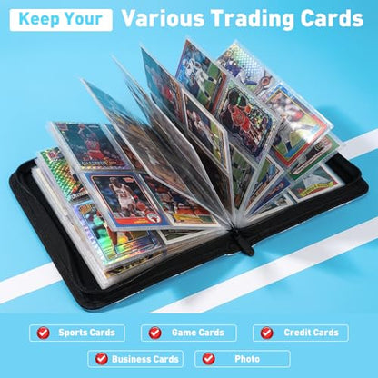 Soccer Card Binder 440 Pockets, Sports Trading Card Binder Waterproof, 4 Pocket Top Loader Removable Sleeves,3 Ring Card Holder Card Collectors Album Compatible with Football, Game and TCG Cards