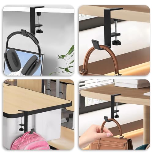 Jeffdad Metal Headphone Hook, Headphone Hanger with Single Hooks, Universal Aluminum Alloy Gaming Headphone Stand Under Desk, Non-Slip Adjustable Desk Headphone Hanger Hook