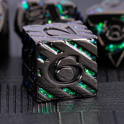 Metal Dice Set with Inlay Design, Heavy Zinc Alloy DND Dice for RPG & Tabletop Gaming - color: Black Nickel Dark Green