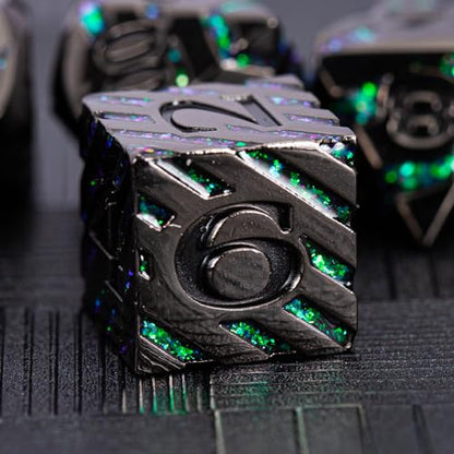 Metal Dice Set with Inlay Design, Heavy Zinc Alloy DND Dice for RPG & Tabletop Gaming - color: Black Nickel Dark Green