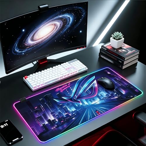 Luminous RGB Gaming Desk Mat, Large Mouse Pad, Wear-Resistant Non-Slip Pad, PC Accessory, 11.82"x27.58"(Big)
