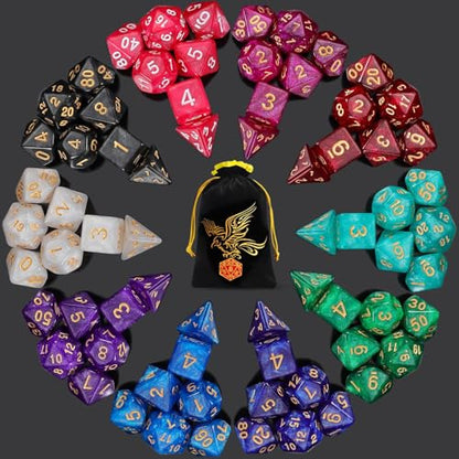 QMay DND Dice Set 10x7 (70 Pieces) Polyhedral Dice for Dungeons and Dragons D&D RPG MTG Role Playing Games with 1 Drawstring Bag - color: 10 Sets-70pcs