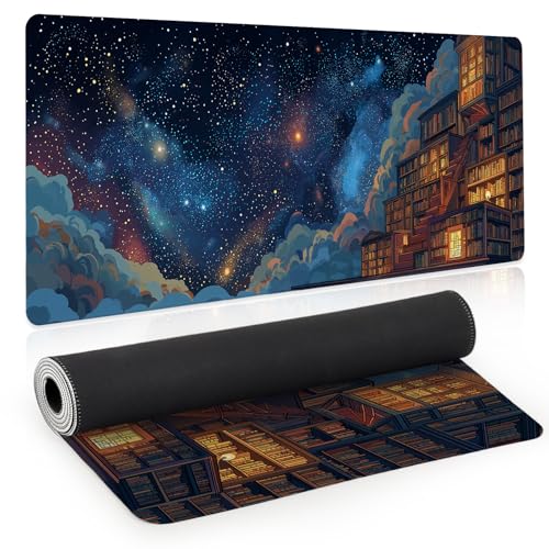 Starry Sky Large Mouse Pad, Desk Mat, Big Gaming Mousepad, XL Extended Laptop Desk Pad with Stitched Edges Non-Slip Rubber Base, Computer Keyboard Mat for Office Home, 31.5x11.8in, Bookshelf - color: Starry Sky