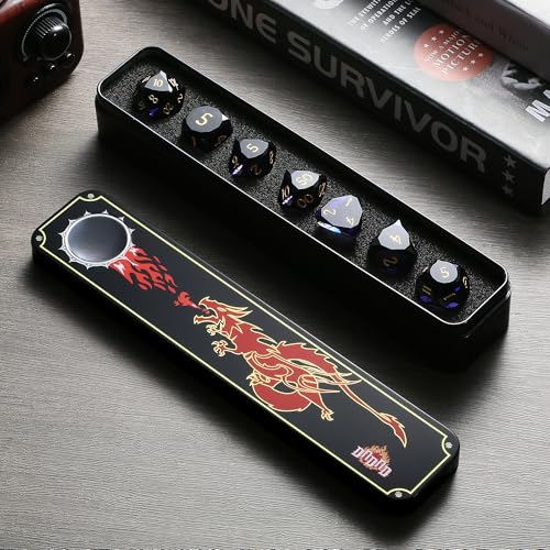 DNDND 7-Piece Glass Dice Set D&D- Multifaceted RPG Dice Set for DND, Tabletop Gaming, Collectors | Premium Gift Box & Durable Design (Dark Purple) - color: Dark Purple