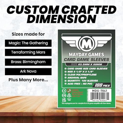 Mayday Games Standard Card Sleeves 63.5x88mm - 2 1/2" X 3 1/2 Clear Polypropylene, 40 Micron, 100 Standard Board Game Card Sleeves- MDG-7041 - size: Standard, style: Splendor