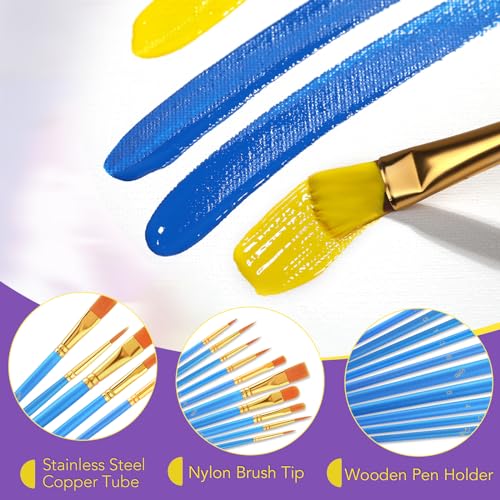 AROIC Acrylic Paint Brush Set, 12pack/120pcs Nylon Hair Paint Brushes, for Oil Painting Rock Body Painting, Artist Amateur Craft Paint Brushes Supplies, Children Adult Painting Small Paint Brush Set. - size: 120pcs