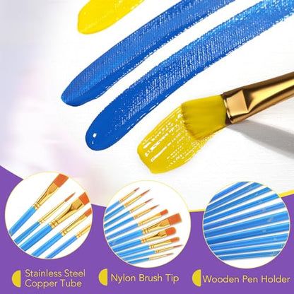 AROIC Acrylic Paint Brush Set, 12pack/120pcs Nylon Hair Paint Brushes, for Oil Painting Rock Body Painting, Artist Amateur Craft Paint Brushes Supplies, Children Adult Painting Small Paint Brush Set. - size: 120pcs