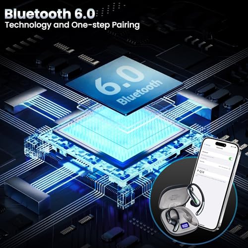 Wireless Earbuds Bluetooth 6.0 Headphone, Sport Bluetooth Earbuds Stereo Deep Bass Over Ear Bud with Earhooks,Active Noise Cancellation, Bluetooth Headphones for Gym/Running/Workout Black - color: Black