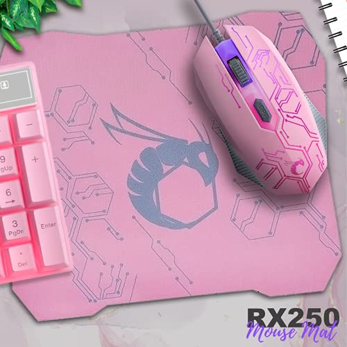 Pink Gaming Keyboard and Mouse Headset Headphones and Mouse pad, Wired LED RGB Backlight Bundle Pink PC Accessories for Gamers and Xbox and PS4 PS5 Nintendo Switch Users - 4in1 Edition Hornet RX-250 - color: Pink