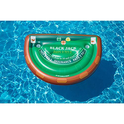 Swimline Inflatable Blackjack Game Table Raft with Waterproof Cards Green/Brown, 60"/40"/12" - style: Floating Blackjack Table W/ Waterproof Cards