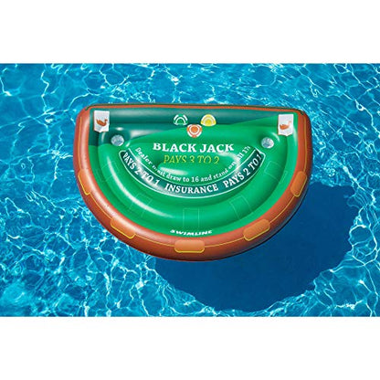 Swimline Inflatable Blackjack Game Table Raft with Waterproof Cards Green/Brown, 60"/40"/12" - style: Floating Blackjack Table W/ Waterproof Cards