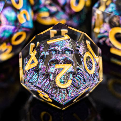 DND Skull Dice Set 7PCS Necromancer Polyhedral Dice for Dungeons Dragons RPG Role Playing Game, Resin Sharp Edged D and D Dice with Gift Box D6 D8 D10 D12 D20 (Purple Green) - color: Purple Green&gold