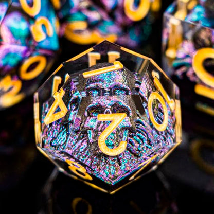 DND Skull Dice Set 7PCS Necromancer Polyhedral Dice for Dungeons Dragons RPG Role Playing Game, Resin Sharp Edged D and D Dice with Gift Box D6 D8 D10 D12 D20 (Purple Green) - color: Purple Green&gold