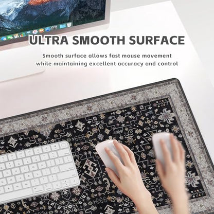 Baziabbo Black Desk Mat,XXL Extended Large Mouse Pad,Gaming Mousepad with Stitched Edge,Non-Slip Rubber Base Keyboard Desk Pad for Home Office Study Game (Black) - color: Black