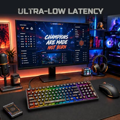 RK ROYAL KLUDGE R98 Pro Wired Mechanical Keyboard, RGB PC Gaming Keyboard with Number Pad and Volume Knob, dye Sublimation DSA Profile Pudding Keycaps, for Win/MAC, Hot Swappable Tactile Beige Switch - color: Black-Translucent, size: Hot Swappable Beige S
