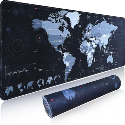 Gaming Mouse Pad XL XXL With World Map (31.5 x 11.8in) - Desk Mat, Large Keyboard Mat 3MM Anti Slip and Waterproof Rubber (Black) - color: World Map