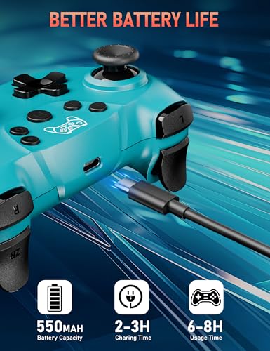 Diswoe Switch Pro Controller, Wireless Switch Controller for Switch 2/Lite/OLED, Bluetooth Gaming Controller with Hall Effect Joystick, Controller for PC/Android Phone with Gyro Sensor Turbo Vibration - color: Blue