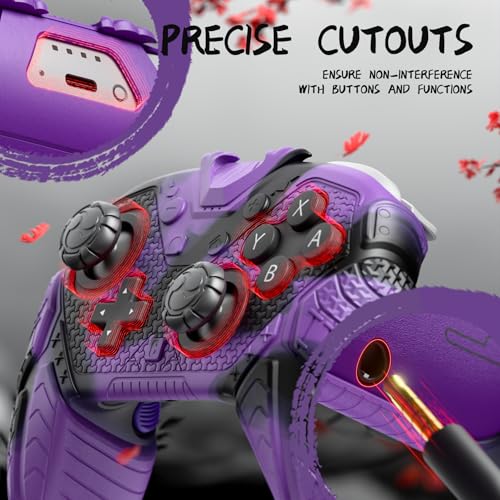 PlayVital for Nintendo Switch 2 Pro Controller Skin Cover – Samurai Armor Edition Silicone Case for Switch 2 Pro Controller with Back Button Caps & Thumb Grip & Sticker, Shockproof - Purple & Black - color: Purple & Black