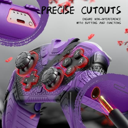 PlayVital for Nintendo Switch 2 Pro Controller Skin Cover – Samurai Armor Edition Silicone Case for Switch 2 Pro Controller with Back Button Caps & Thumb Grip & Sticker, Shockproof - Purple & Black - color: Purple & Black
