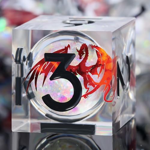 Red Dragon DNDND Sharp Dice with Black Numbers | Liquid Core 7-Piece D&D Dice Set | Dragon Themed Metal Case | Ideal RPG Gift - color: Liquid Dragon