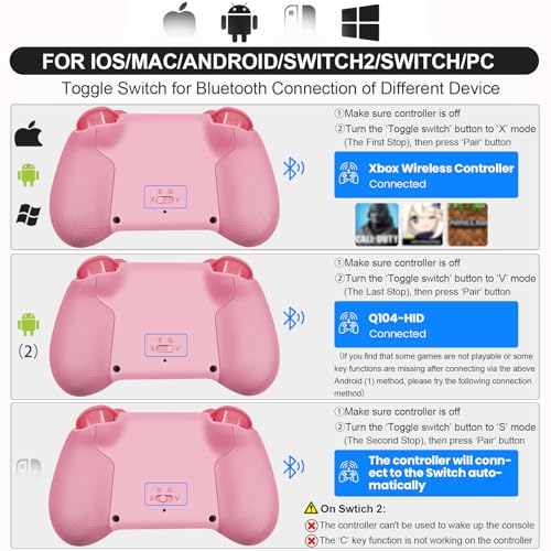 Megadream Phone Controller for PC/Switch 2|Swith/Android/iPad/Tablet/iPhone Controller - RGB light - Hall Effect Trigger/Joystick - Call of Duty, Roblox, Genshin Impact, Direct Play, Pink - color: Pink