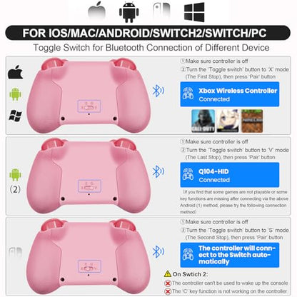 Megadream Phone Controller for PC/Switch 2|Swith/Android/iPad/Tablet/iPhone Controller - RGB light - Hall Effect Trigger/Joystick - Call of Duty, Roblox, Genshin Impact, Direct Play, Pink - color: Pink