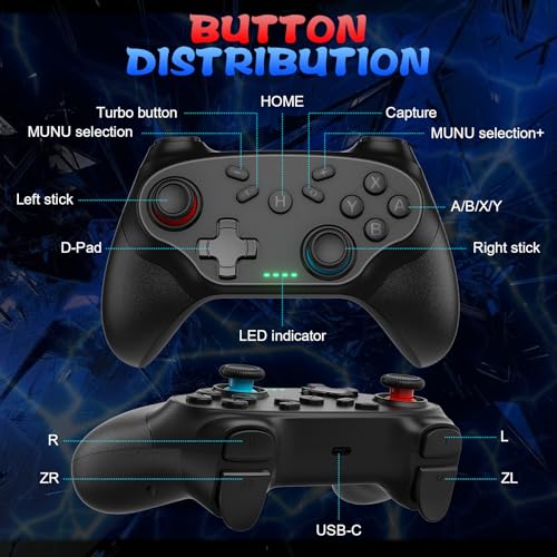 Nonbliep 2 Pack Wireless Controller for Nintendo Switch 2/1 Lite/OLED and PC, with Bluetooth, Turbo, Gyro Axis, Dual Vibration, and Screenshot, Compatible with Steam and Switch 2/1 - color: Black