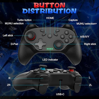 Nonbliep 2 Pack Wireless Controller for Nintendo Switch 2/1 Lite/OLED and PC, with Bluetooth, Turbo, Gyro Axis, Dual Vibration, and Screenshot, Compatible with Steam and Switch 2/1 - color: Black