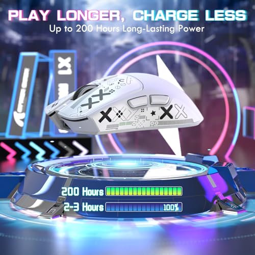 ATTACK SHARK X1 Ultralight Tri Mode Wireless 40000 DPI Gaming Mouse-White | Magnetic RGB Charging Dock,Anti Slip Grip Tape,PixArt PAW3395 Pro Optical Sensor,BT/2.4Ghz/Wired,Driver for PC Win Mac Gamer - color: White+Grip Tape