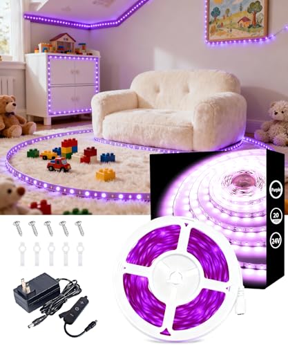 Purple Led Lights Strip for Bedroom Indoor Rope Lights Halloween Decor Easy DIY Cuttable Tape Lights for Room Bathroom Living Room Kitchen Ceiling Wall Vanity Mirror Decor - color: Purple, size: 20 FT