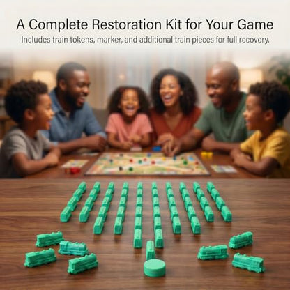 Replacement Train Pieces Compatible with Ticket to Ride (Green) | Includes 45 standard train tokens, one marker and additional spare trains. - color: Green