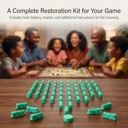 Replacement Train Pieces Compatible with Ticket to Ride (Green) | Includes 45 standard train tokens, one marker and additional spare trains. - color: Green