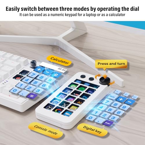 Streaming Deck,Macro pad/Calculator/Numeric Keypad Three Modes | 15 Customizable Macro Keys and LCD Bar,Large Dial,Work Efficiency Device,Compatible with Windows and Mac(N1 White) - color: White