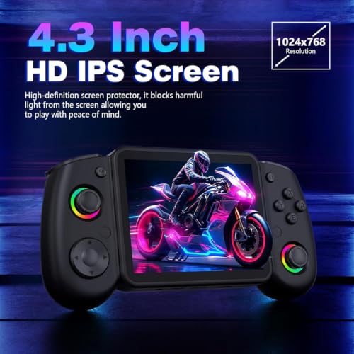 RG43H Pro Retro Handheld Game Console, 4.3 Inch Retro Gaming Console with 4000mAh Battery, RK3562 Opensource Hand Held Games Console, EmuELEC&RGBOX Dual Systems Video Console, HDMI TV Output, Black - color: Black