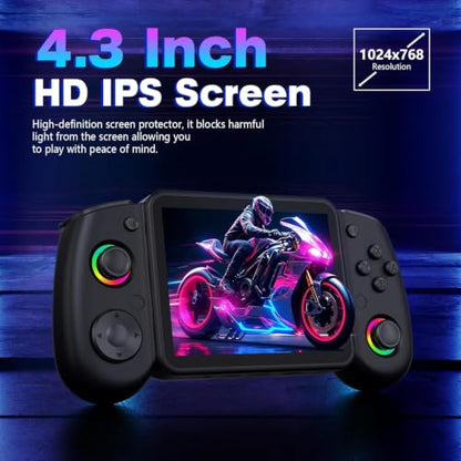 RG43H Pro Retro Handheld Game Console, 4.3 Inch Retro Gaming Console with 4000mAh Battery, RK3562 Opensource Hand Held Games Console, EmuELEC&RGBOX Dual Systems Video Console, HDMI TV Output, Black - color: Black
