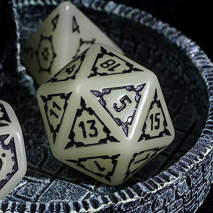 cusdie 25mm Giant DND Dice Glow in The Dark, 7 Pcs Luminous Polyhedral Dice Set, Glowing D&D Dice with Dragon Eye Dice Bag for Pathfinder RPG(Glow in The Dark) - color: Luminous