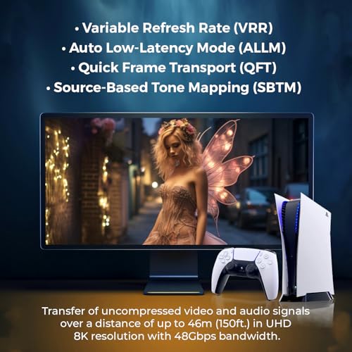 OREI 8K HDMI 2.1 Fiber Optic Cable 150ft - AOC, 48Gbps, 8K@60Hz, HDR10+, 3D - size: 150FT