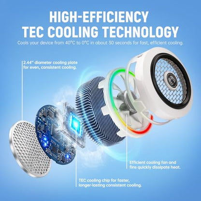 Phone Cooler for Gaming, Low Noise USB Cell Phone Cooler with Smart Temp Control, Phone Cooling Fan with RGB LED Lights, Magnetic Ring & Clip Fan for Phone Gaming & Streaming (White) - color: white