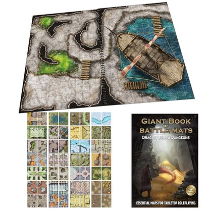 Loke Giant Book of Battle Mats Dragon Lairs & Dungeons, Ages 14+ | 1+ Players, Reusable, Marker-Friendly Encounter Maps for Tabletop Roleplaying with Miniatures, Tokens & 3D Scenery