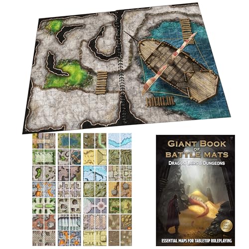 Loke Giant Book of Battle Mats Dragon Lairs & Dungeons, Ages 14+ | 1+ Players, Reusable, Marker-Friendly Encounter Maps for Tabletop Roleplaying with Miniatures, Tokens & 3D Scenery