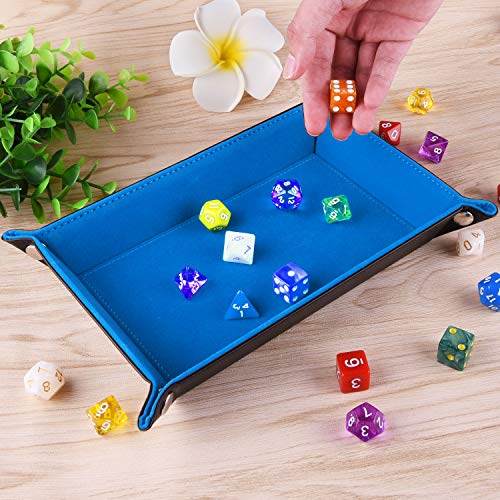 SIQUK Double Sided Dice Tray Folding Rectangle PU Leather and Sky Blue Velvet Dice Holder - color: Sky Blue